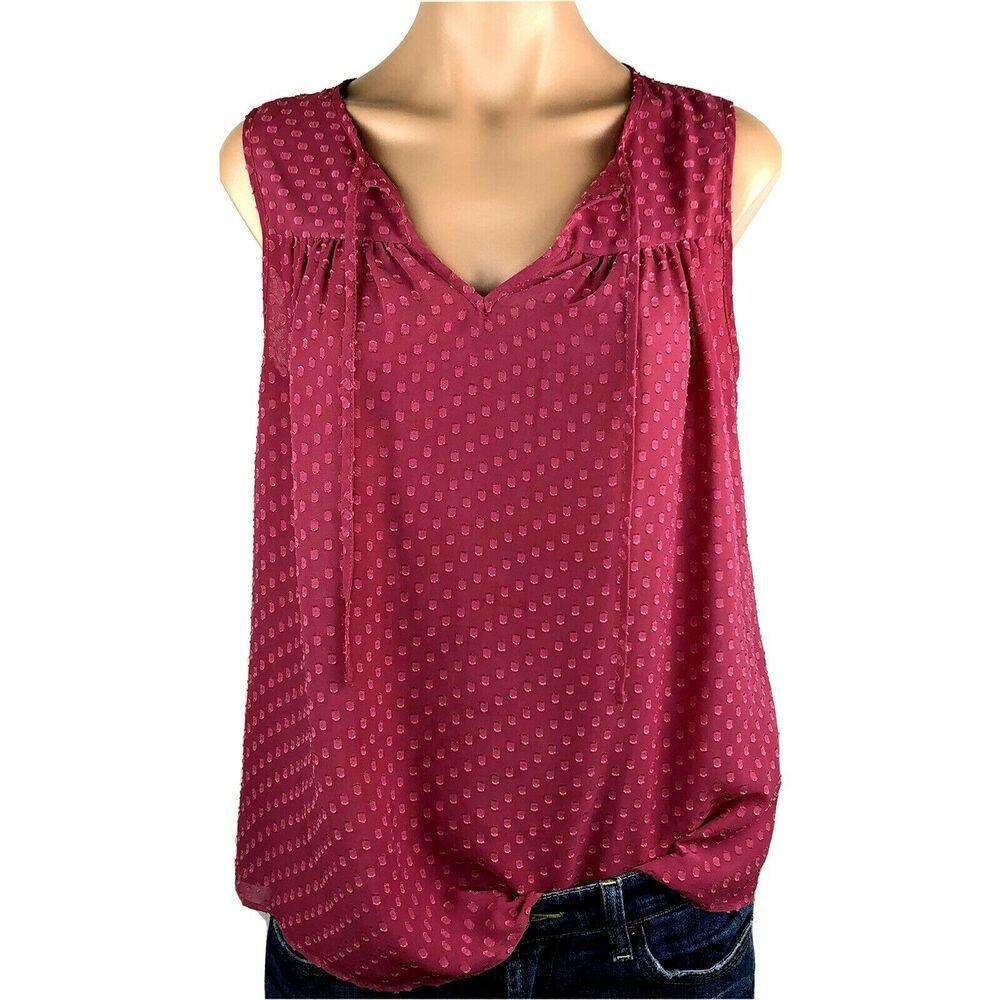 •LOFT• sleeveless tie-front polka dot top blouse